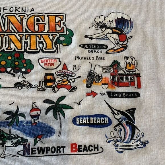Vintage 80s Single Stitch Orange County California white T-shirt size XXL - Picture 4 of 7